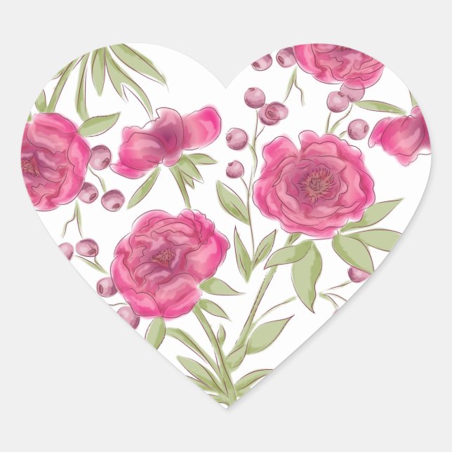 Sticker Cœur Mariage à la rose rose vif (Devant)