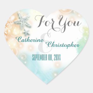 Sticker Cœur Mariage à thème de plage Starfish "Pour vous"