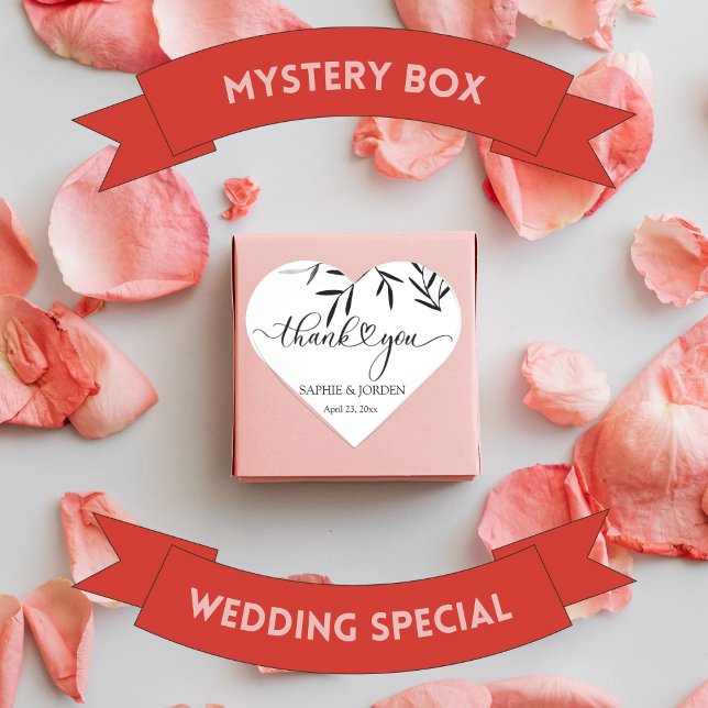 Sticker Cœur Mariage Arrière - plan noir Feuille blanc Thankyou (Créateur téléchargé)