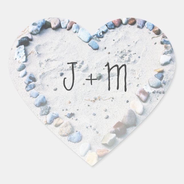 Sticker Cœur Mariage au coeur de la plage Favoriser les autocol (Devant)