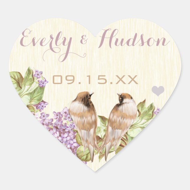 Sticker Cœur Mariage au lilas pourpre (Devant)