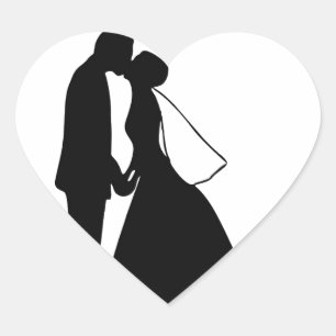 Sticker Cœur Mariage baiser mariée et mariée silhouette