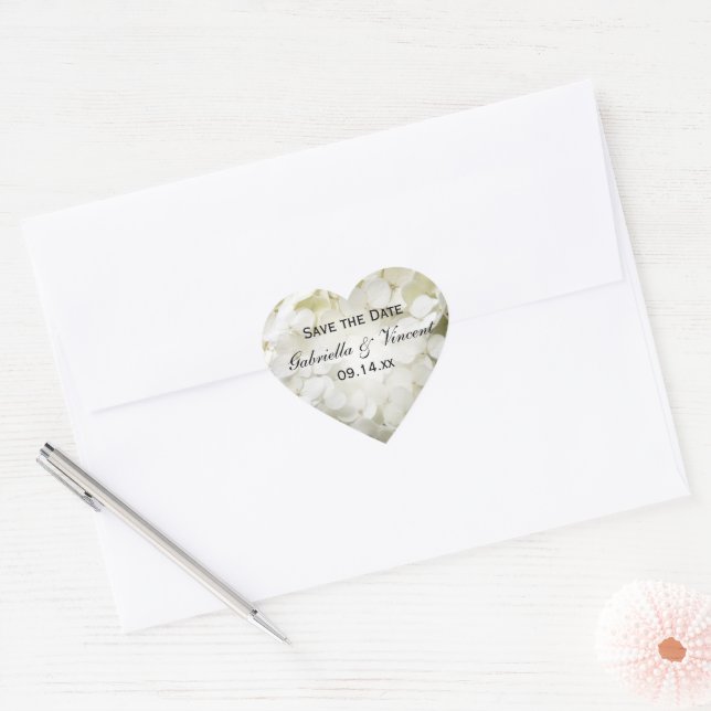 Sticker Cœur Mariage blanc Hydrangea Enregistrer la date (Enveloppe)