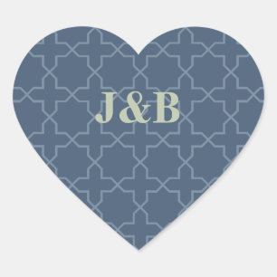 Sticker Cœur Mariage bleu avec Motif en lattes