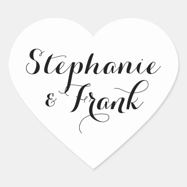 Sticker Cœur Mariage calligraphique bouclé blanc et noir (Devant)