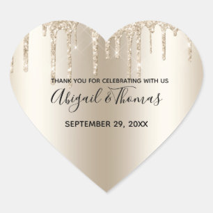 Sticker Cœur Mariage Champagne Glitter Drip Tendance Merci 