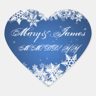 Sticker Cœur Mariage Date Winter Snowflakes Blue Sapphire