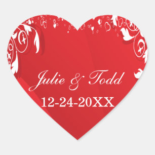 Sticker Cœur Mariage de cadre floral rouge et blanc Enregistrer