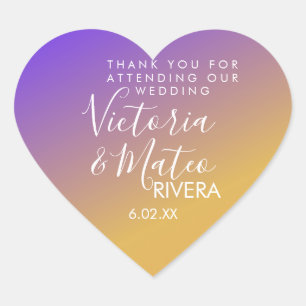 Sticker Cœur Mariage de coucher de soleil jaune violet Ombre