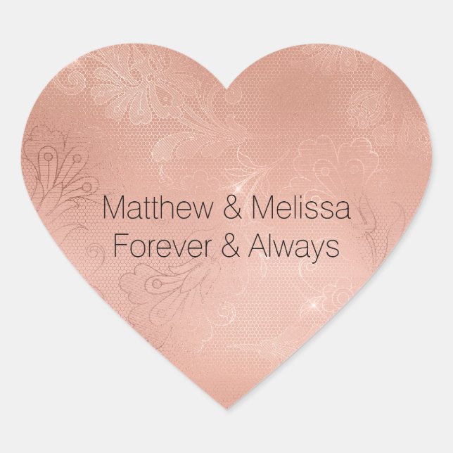 Sticker Cœur Mariage de dentelle rose Glam (Devant)
