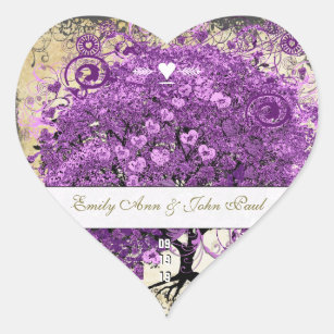Sticker Cœur Mariage de feuille d'arbre de coeur violet radiant