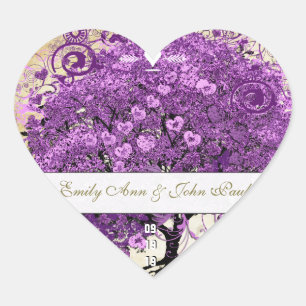 Sticker Cœur Mariage de feuille d'arbre de coeur violet radiant