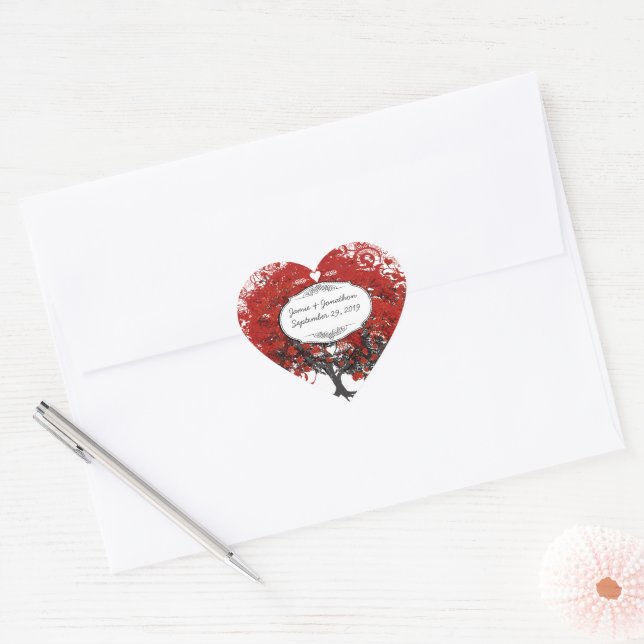 Sticker Cœur Mariage de feuille de coeur rouge (Enveloppe)