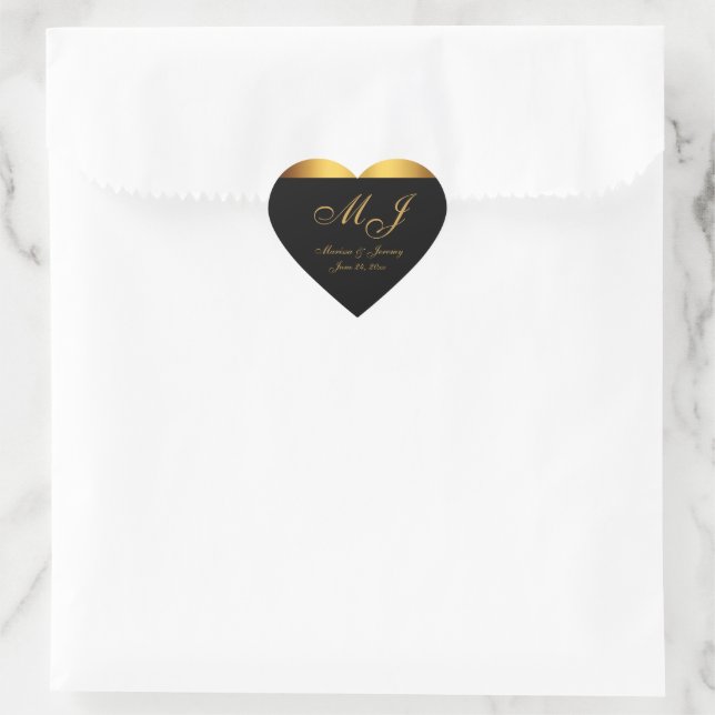 Sticker Cœur Mariage de monogramme Chic Black Gold (Sac)