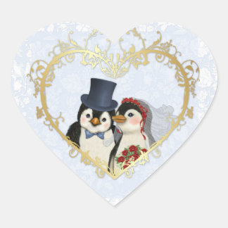 Sticker Cœur Mariage de pingouin