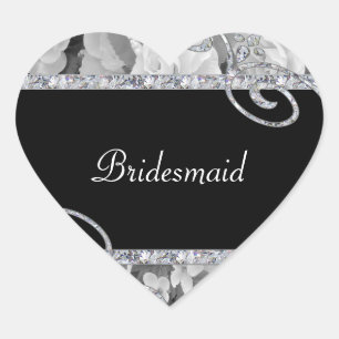 Sticker Cœur Mariage de roses noires et blanches et de perles d