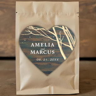 Sticker Cœur Mariage de script blanc rustique en bois foncé d'h