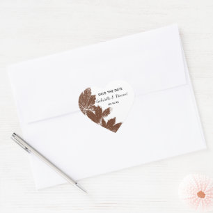 Sticker Cœur Mariage de timbre de feuille d'automne Brown Enreg