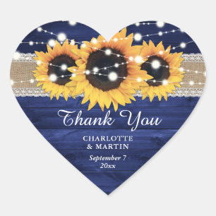 Sticker Cœur Mariage de tournesol en dentelle de la marine bleu