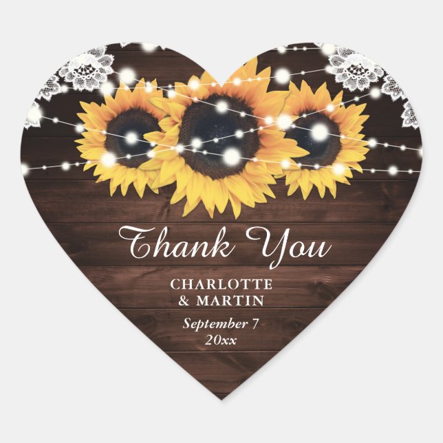 Sticker Cœur Mariage de tournesol en dentelle rustique chic (Devant)