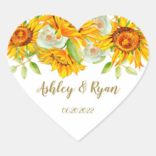 Sticker Cœur Mariage de tournesol jaune