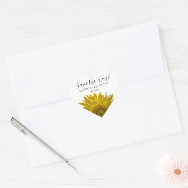 Sticker Cœur Mariage de tournesol jaune Enregistrer la date (Enveloppe)