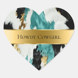 Sticker Cœur Mariage de vache noire Turquoise Green Gold