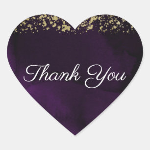 Sticker Cœur Mariage déprimé d'or de pourpre royal d'aquarelle