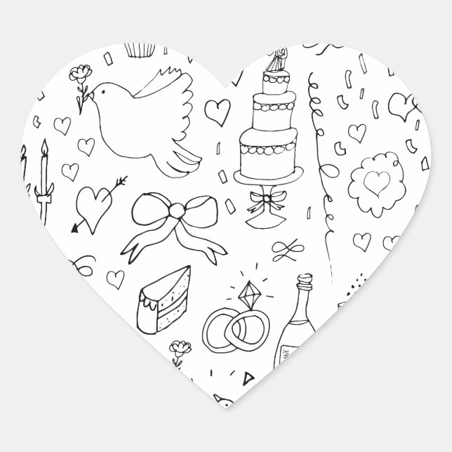 Sticker Cœur Mariage d'illustrations de Doodle en noir et blanc (Devant)