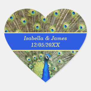 Sticker Cœur Mariage d'oiseau paon magnifique
