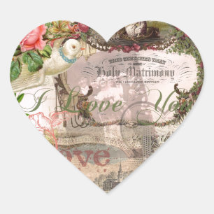Sticker Cœur Mariage élégant Antique Vintage Mariage Antique