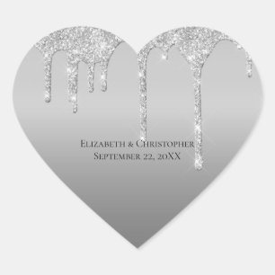 Sticker Cœur Mariage élégant glamour paillettes qui dégoulinent