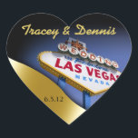 Sticker Cœur Mariage en Fabulous Las Vegas Metallic Gold Heart<br><div class="desc">Metallic Gold Las Vegas autocollant mariage en forme de coeur. Utilisez le bouton orange "Customiser" ci-dessus pour personnaliser cet autocollant cool avec vos propres préférences de texte et de police. Les invitations correspondantes, enregistrer les cartes de date, les décalcomanies rondes et carrés, les faveurs de la puce de casino et...</div>