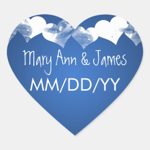 Sticker Cœur Mariage Enregistrer La Date Grunge Coeurs Bleu