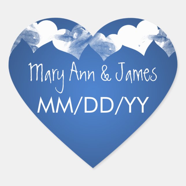Sticker Cœur Mariage Enregistrer La Date Grunge Coeurs Bleu (Devant)