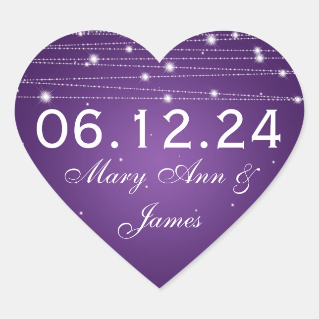 Sticker Cœur Mariage Enregistrer La Date Sparkling Lines Purple (Devant)