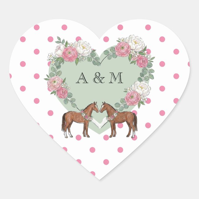 Sticker Cœur Mariage Équestre Cheval (Devant)