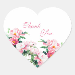 Sticker Cœur Mariage Floral Aquarelle Rose Pâle Pivoine