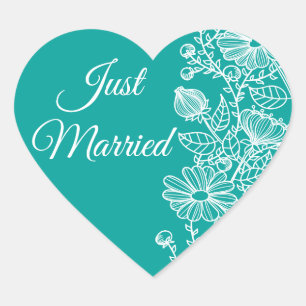 Sticker Cœur Mariage Floral aux Marguerites Bleu Turquoise