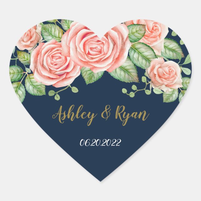 Sticker Cœur Mariage floral bleu bleu marine (Devant)