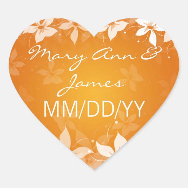 Sticker Cœur Mariage Floral Date Fleurs exotiques Orange (Devant)