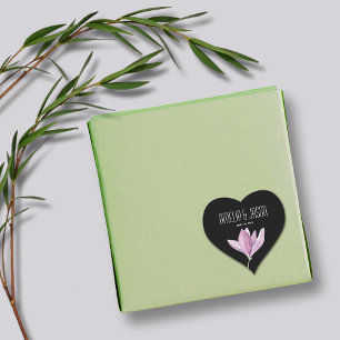 Sticker Cœur Mariage floral Magnolia violet Faveur sur Noir
