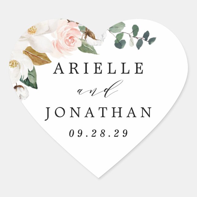 Sticker Cœur Mariage floral rose et blanc Magnolia (Devant)