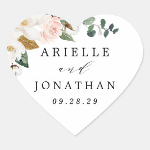 Sticker Cœur Mariage floral rose et blanc Magnolia