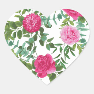 Sticker Cœur Mariage floral rose vif