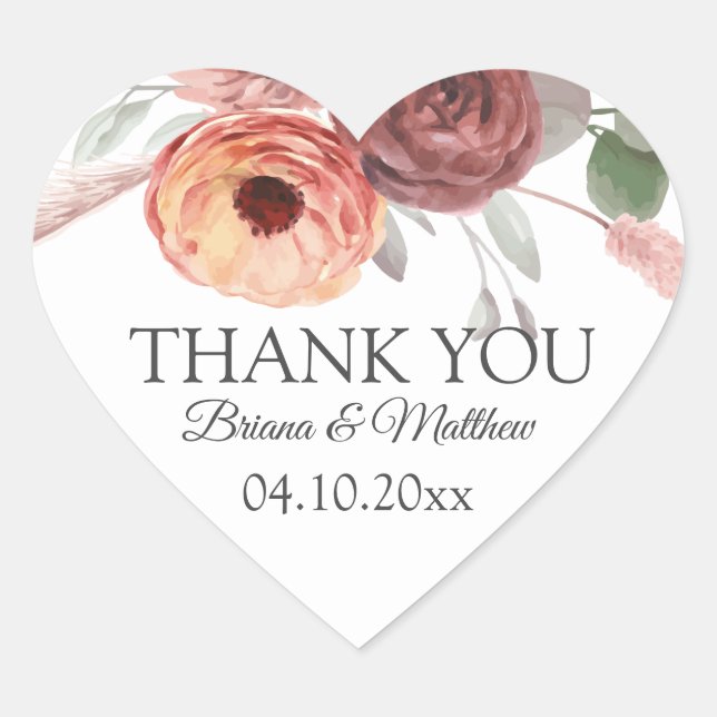 Sticker Cœur Mariage Floral Rouille Rosé (Devant)