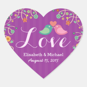 Sticker Cœur Mariage Love Coeur Purple Swirl Floral Inséparable