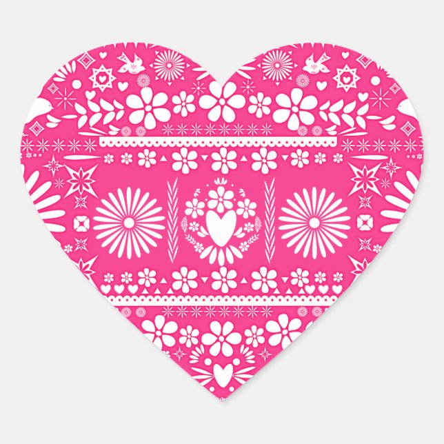 Sticker Cœur Mariage Mariage blanc rose chaud Picado mexicain (Devant)