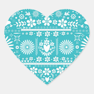 Sticker Cœur Mariage Mexicain Turquoise Teal Picado