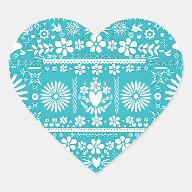 Sticker Cœur Mariage Mexicain Turquoise Teal Picado (Devant)